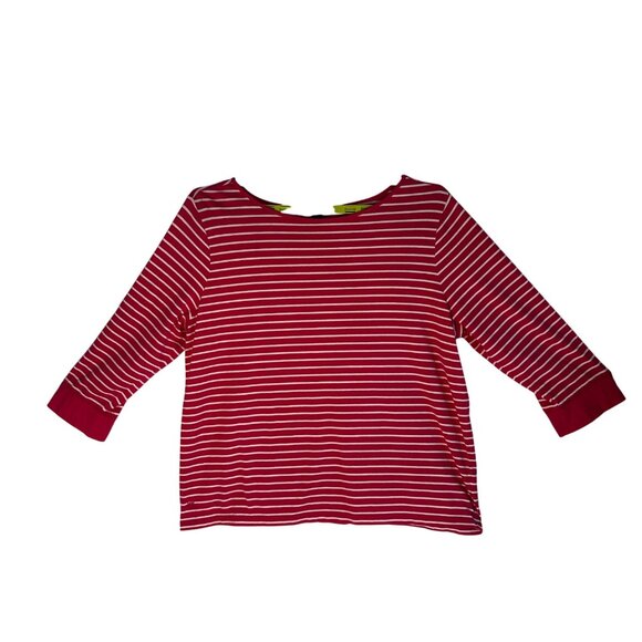 Chaps Tops - Chaps Women’s Pink & White Striped 3/4 Sleeve Nautical Top Size 2X Cotton Blend